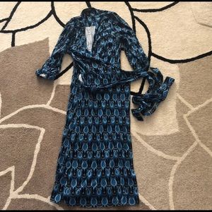 Banana Republic Blue Purple Ikat Peacock Dress XS